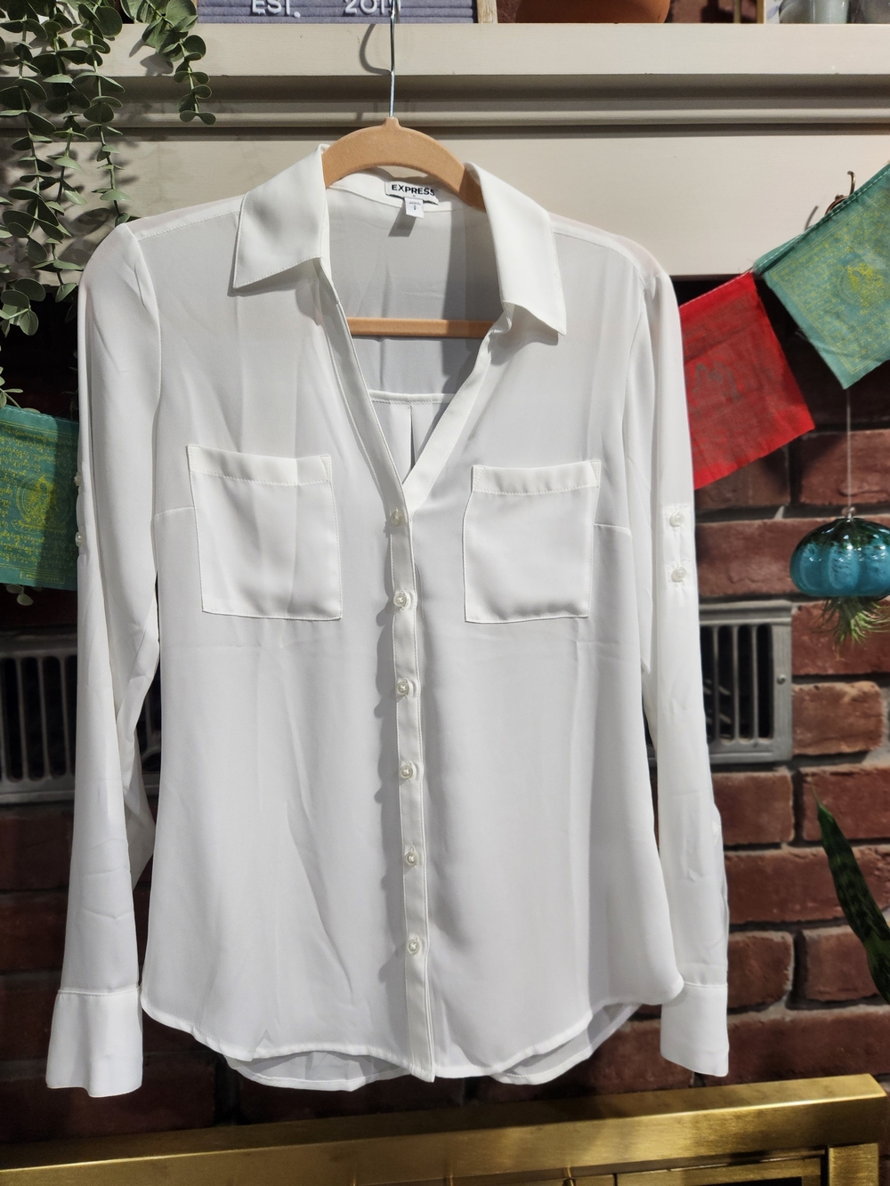 Express White Portfino Semi-Sheer Button-Down Shirt